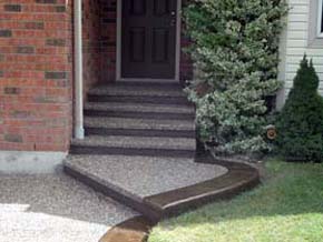 Exposed aggregate sidewalk with border and steps Hamilton ON